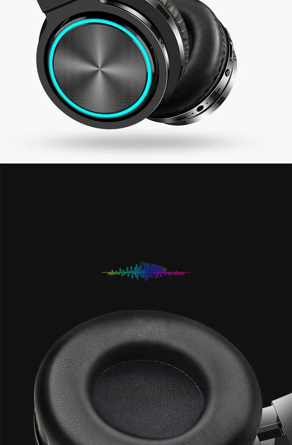 B12 wireless folding Bluetooth headset in black, shown in both open and folded positions