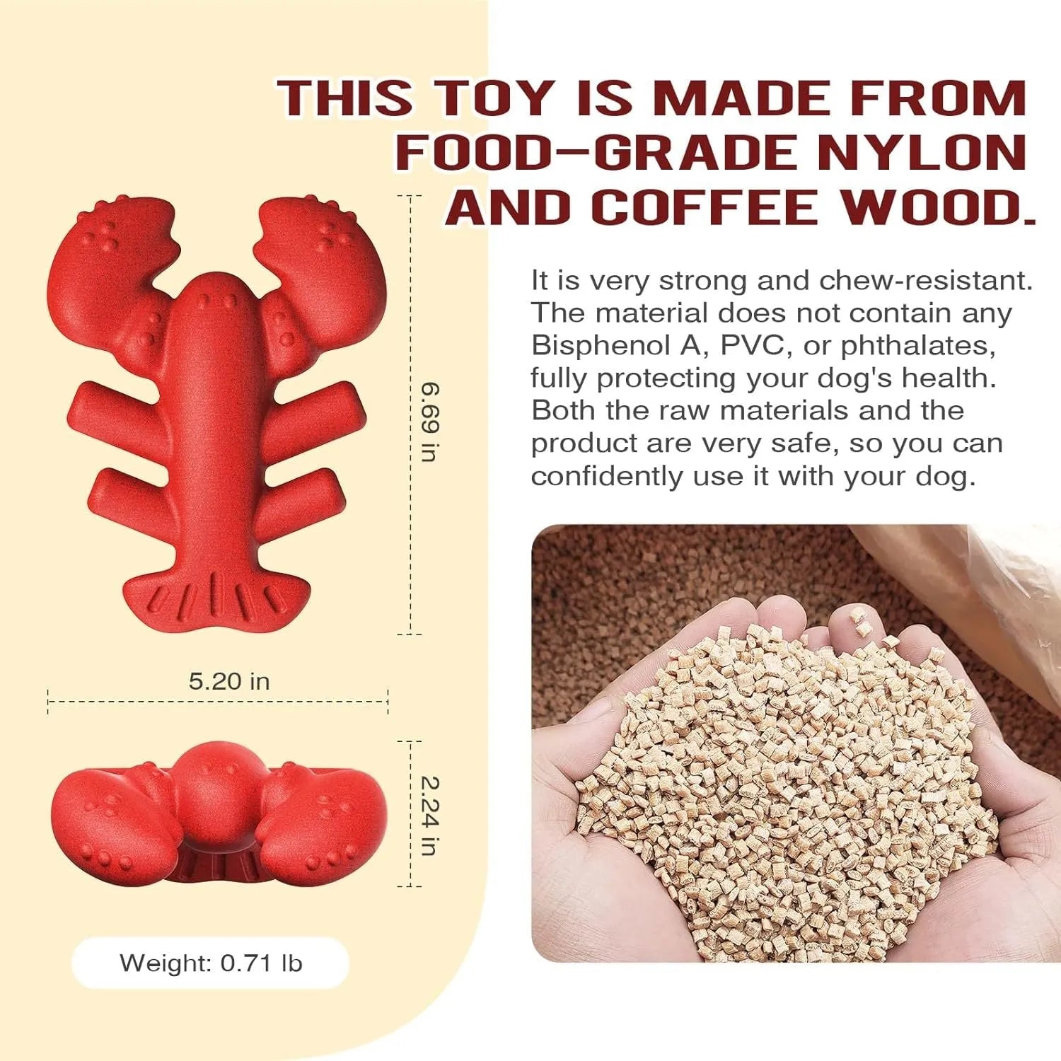 Red hard material dog chew toy for aggressive chewers measuring 170mm for large breed dogs