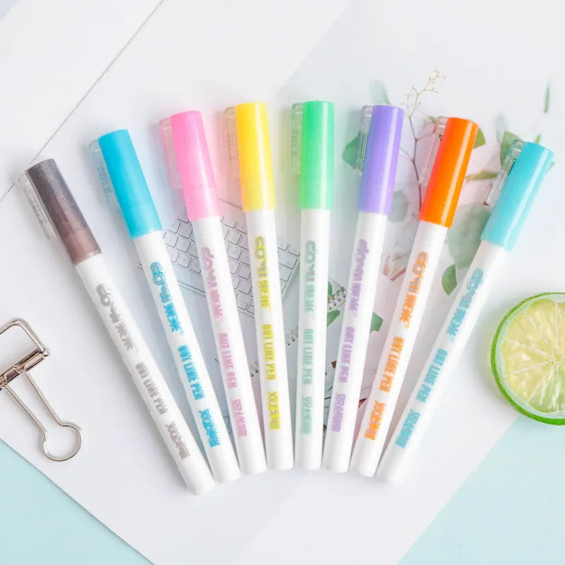 Set of eight multicolor plastic highlighters with assorted refill colours, 1mm tip, 140mm length