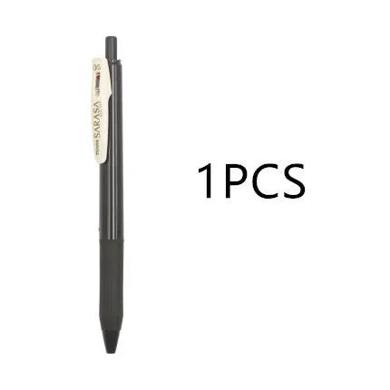 0.5mm bullet gel pen with press water mechanism in a retro style, showing colour options.