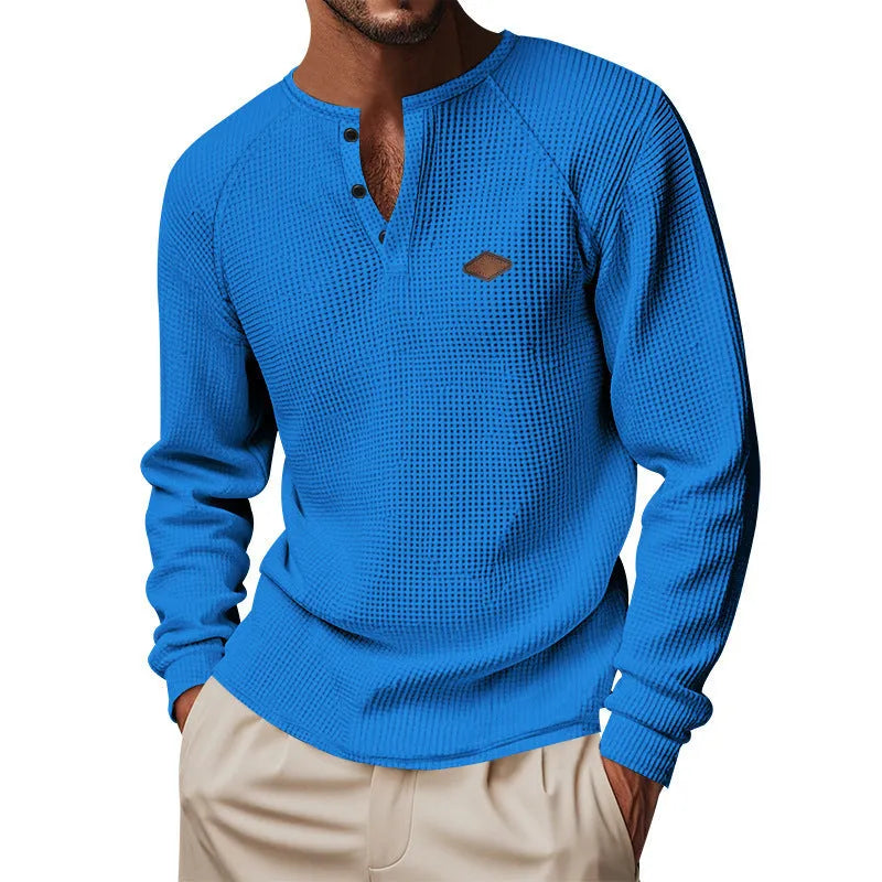Waffle texture raglan sleeve pullover in multiple colours with loose fit for casual wear
