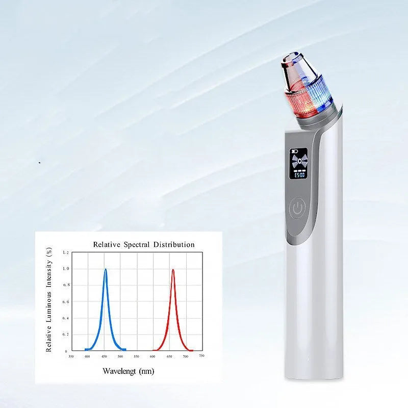 White ultrasonic vibration facial cleansing instrument with blackhead removal suction heads and 500MAH battery