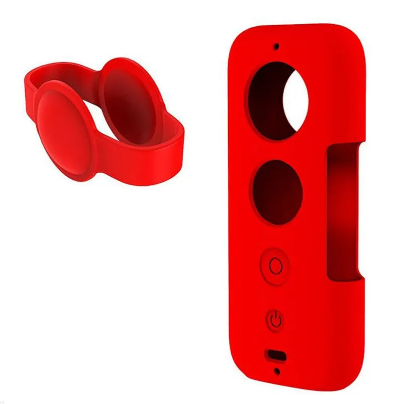 Black and red silicone protective cases for an Insta360 ONE X action camera.