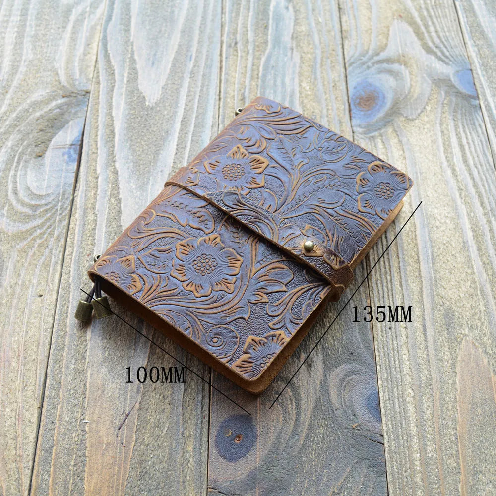 Creative carved cowhide passport cover in genuine leather, front view, with texture detail