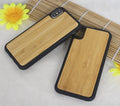 Wooden phone case with carbonised bamboo frame and TPU plastic shell for iPhone