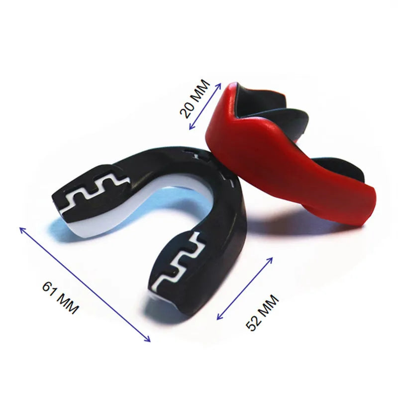Adult boxing mouthguard with tooth socket design in black and white printed teeth graphic