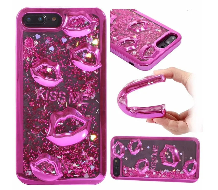 Huawei P30 phone in a silvery TPU case with a raised three-dimensional lips design on the back.