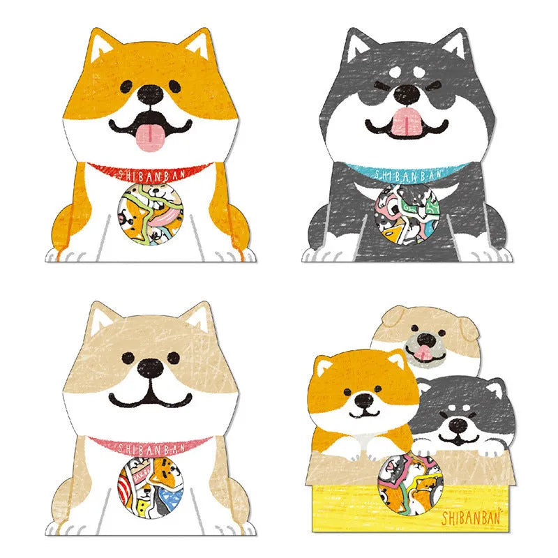 Pack of irregular-shaped dog-themed stickers in black, light brown, and orange colours for journal decoration.