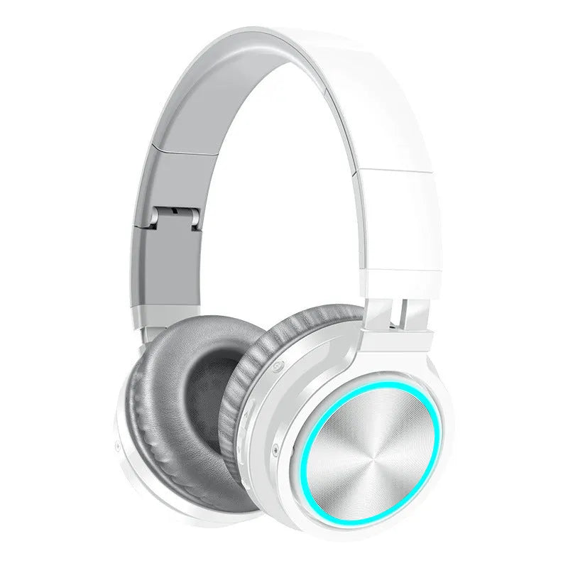 B12 wireless folding Bluetooth headset in black, shown in both open and folded positions