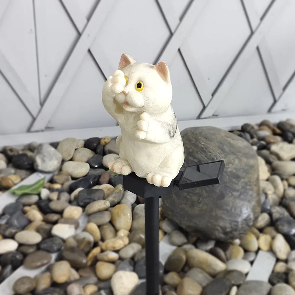 Brown cat-shaped solar lawn light for garden with LED illumination