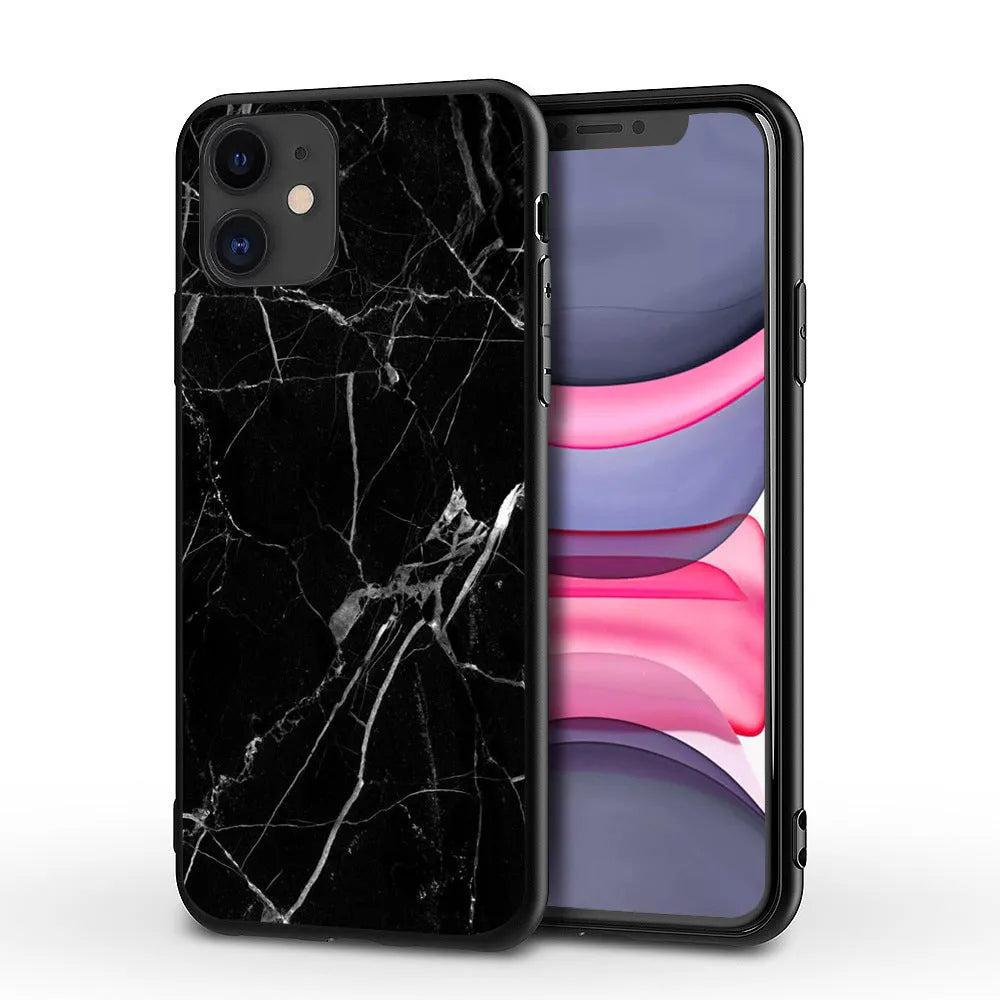 Marble pattern back cover iPhone case showing TPU and PC construction.