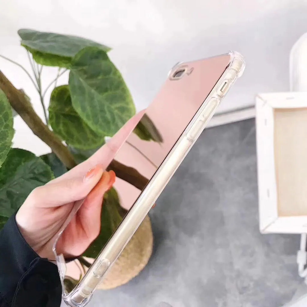 Mirror phone case in soft TPU in Gold colour for iPhone model showing reflective surface