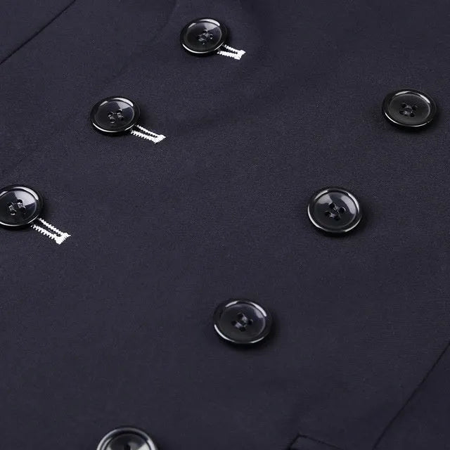 Men's professional business suit set in chemical fibre blended fabric, available in black dark grey navy blue, Asian sizes S to 4XL