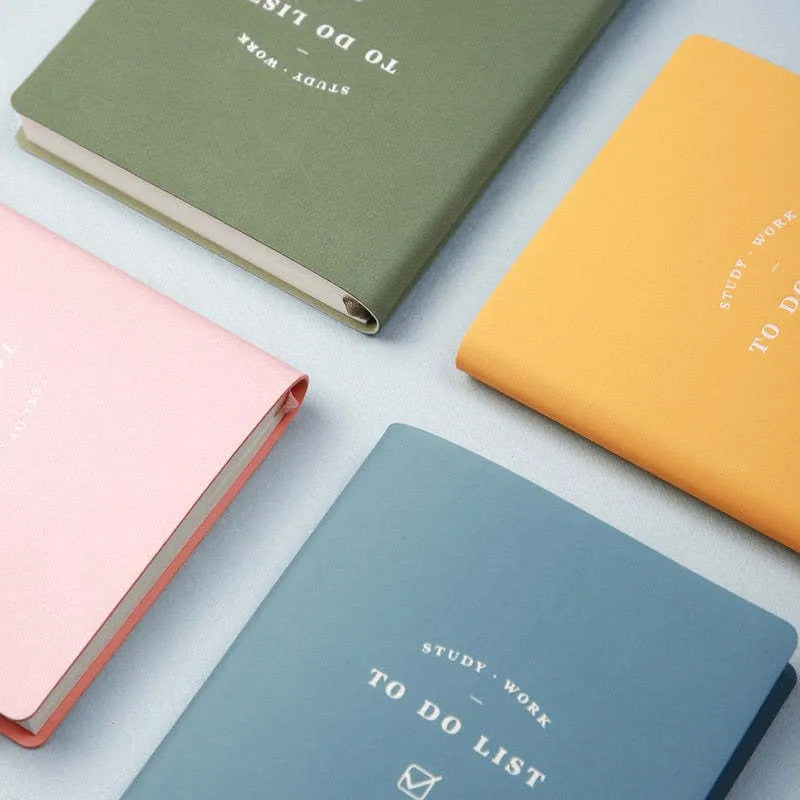 A 48K to-do list notebook with a PU cover in blue, showing its 96 pages of eye protection paper.