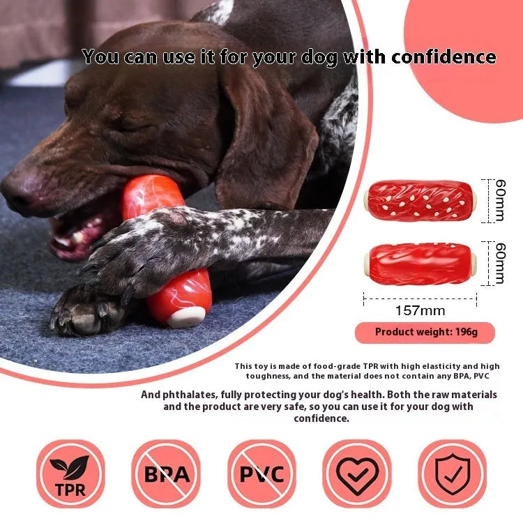 Hard plastic rod-shaped dog chew toy in a primary colour.