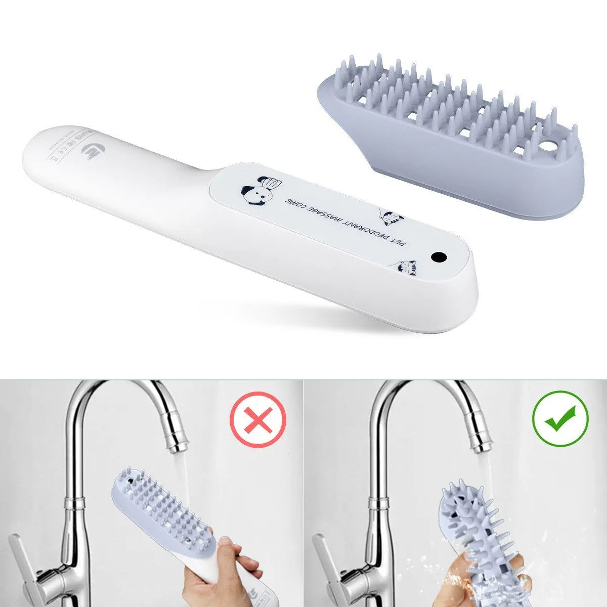 Blue pet silicone massage brush with ozone sterilisation comb for dog grooming, removable head
