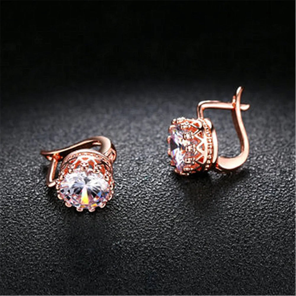 Korean retro crown-shaped copper ear clips in rose gold or white gold colour for women