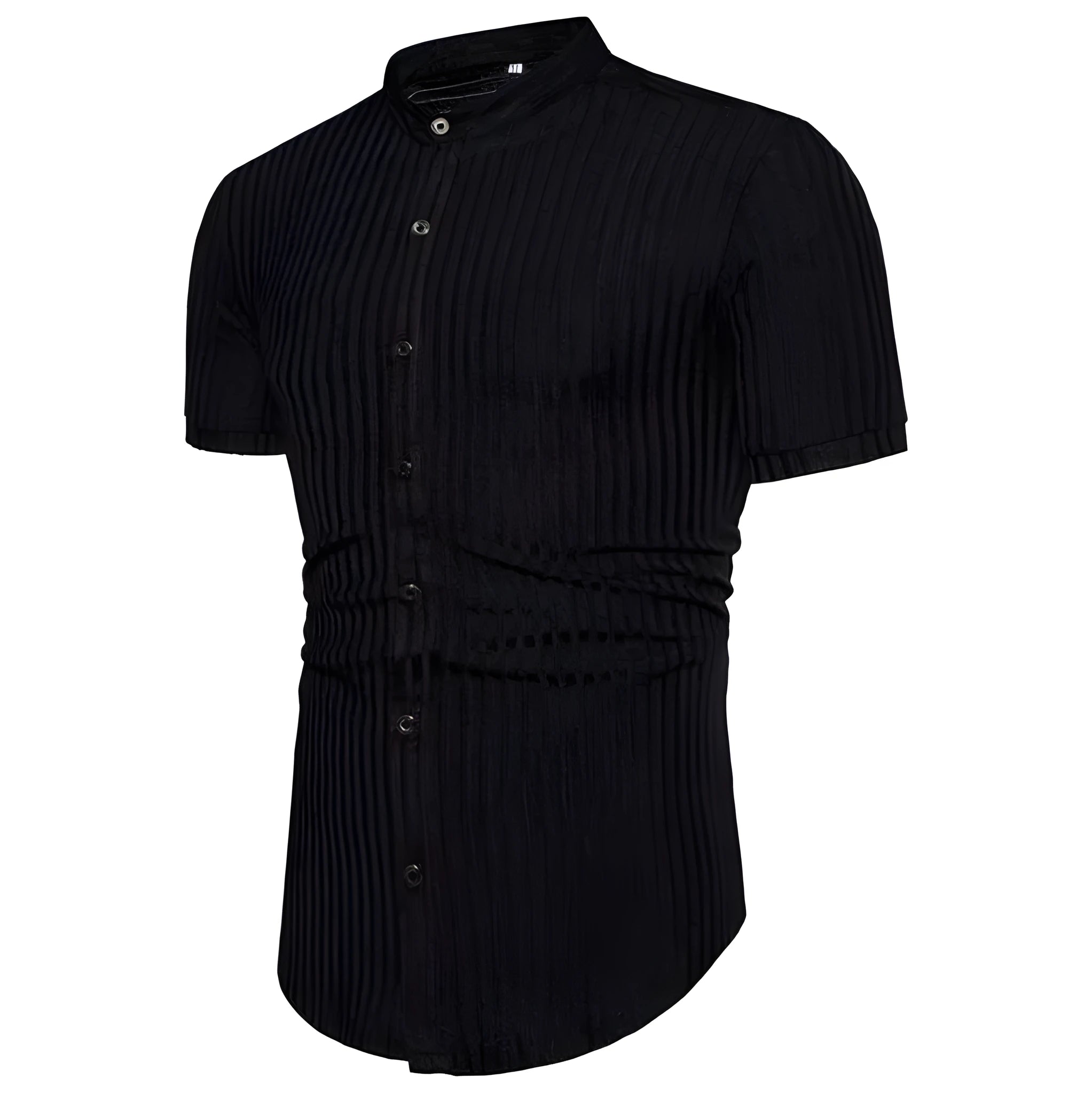 Men's casual short sleeve shirt in black, brown, and gray cotton blend, sizes M to 3XL