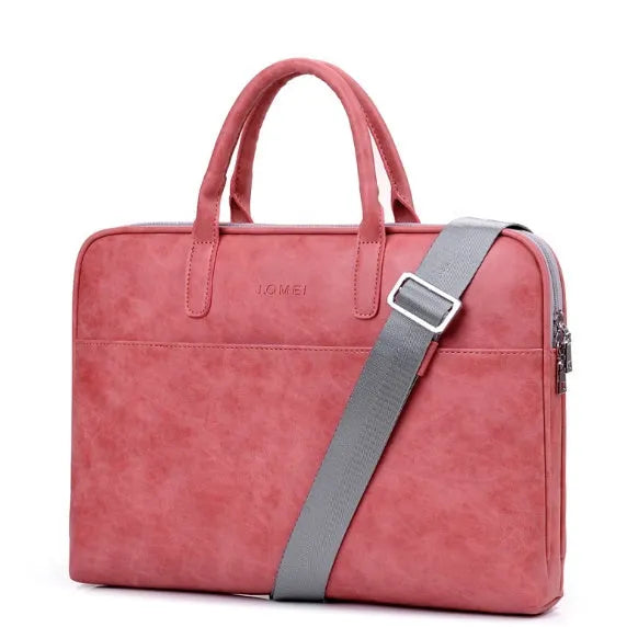 Faux leather laptop bag for women in black with zipper closure, waterproof and shockproof, for 15.6 inch laptop