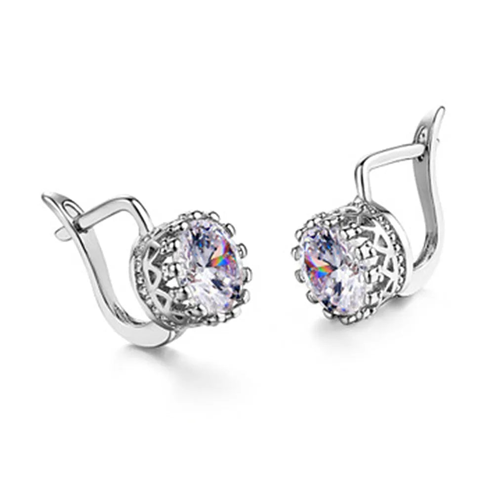Korean retro crown-shaped copper ear clips in rose gold or white gold colour for women