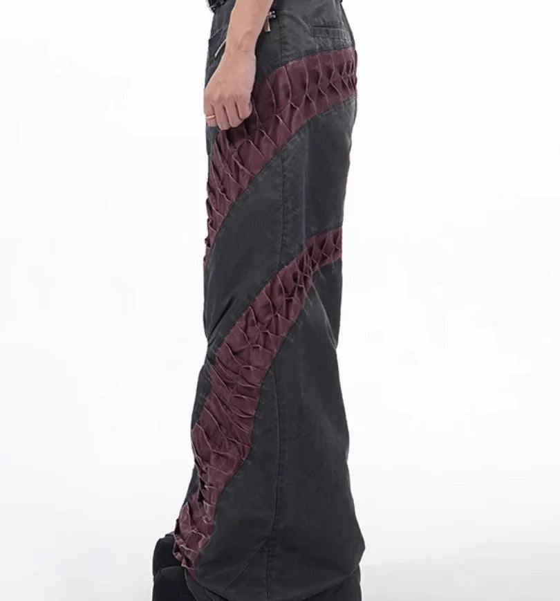 Retro three-dimensional keel casual trousers in grey rayon viscose fabric with straight hem