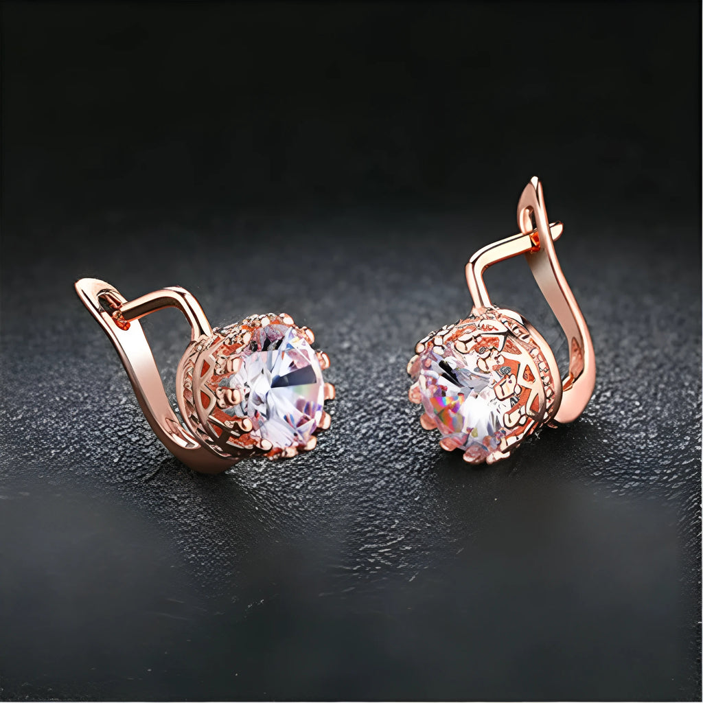 Korean retro crown-shaped copper ear clips in rose gold or white gold colour for women