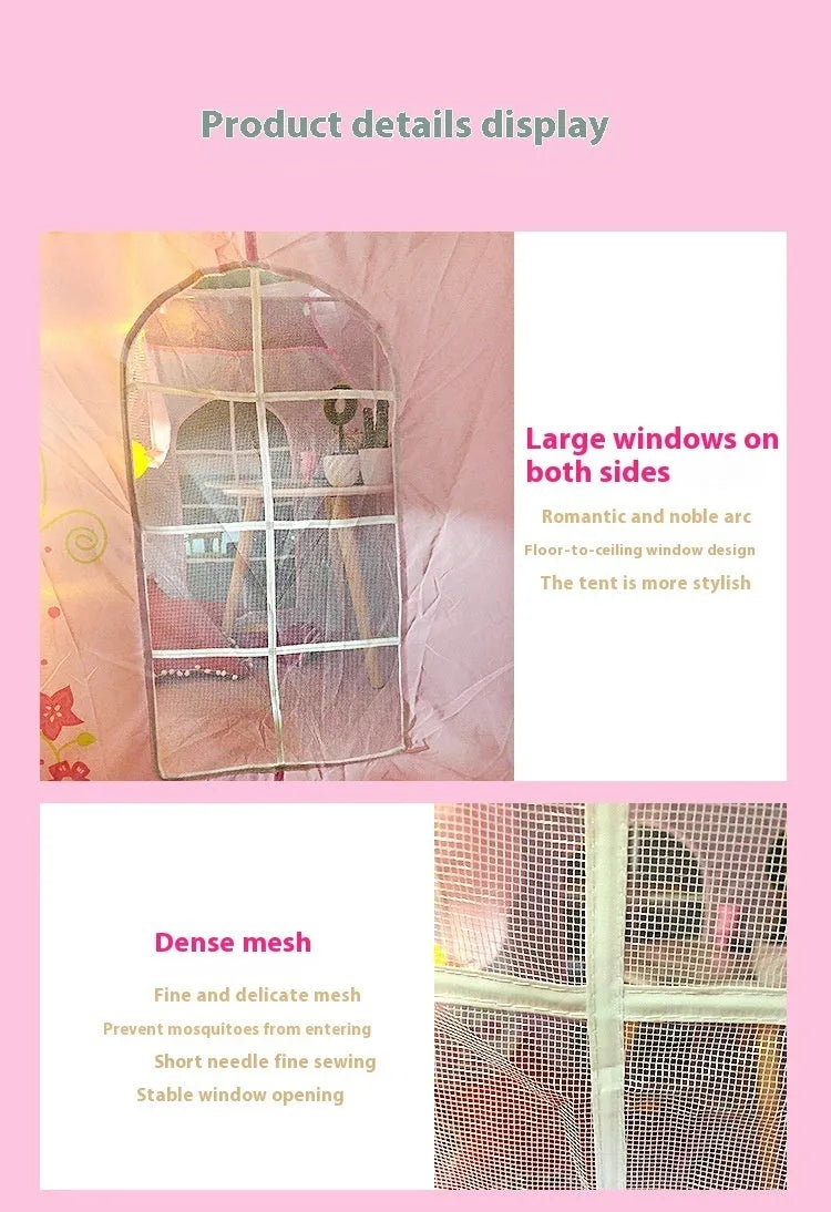 Children's princess castle folding tent with castle pattern design made of polyester taffeta