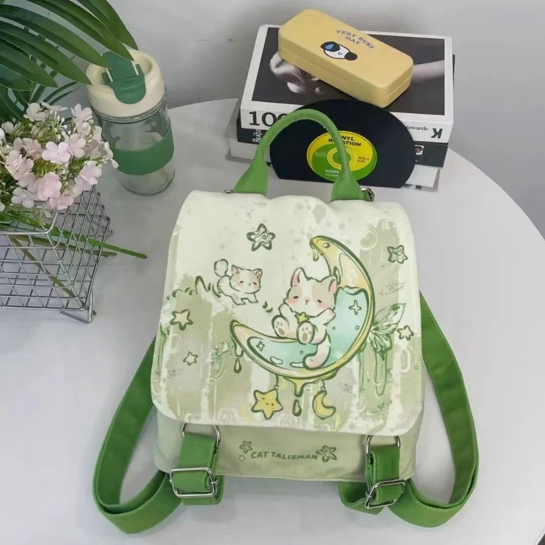 Mint Mambo green cute backpack with spliced design sandwich pockets, 23x10x25 cm polyester daypack