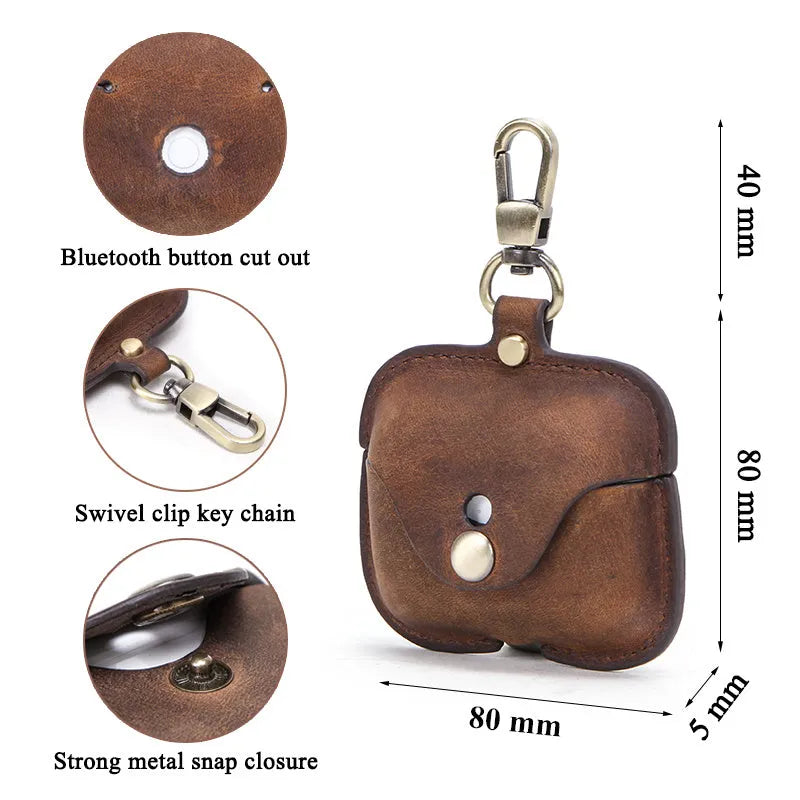 Brown leather AirPods Pro clamshell case with crazy horse pattern texture