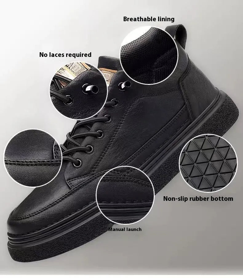Men's all-match black sports casual loafers with sewing line detail on upper