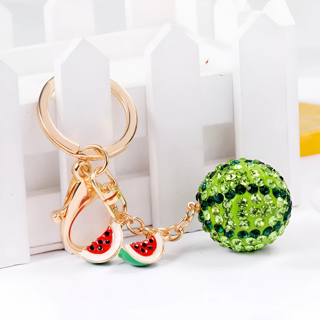 Green zinc alloy watermelon diamond keychain 12cm on key ring