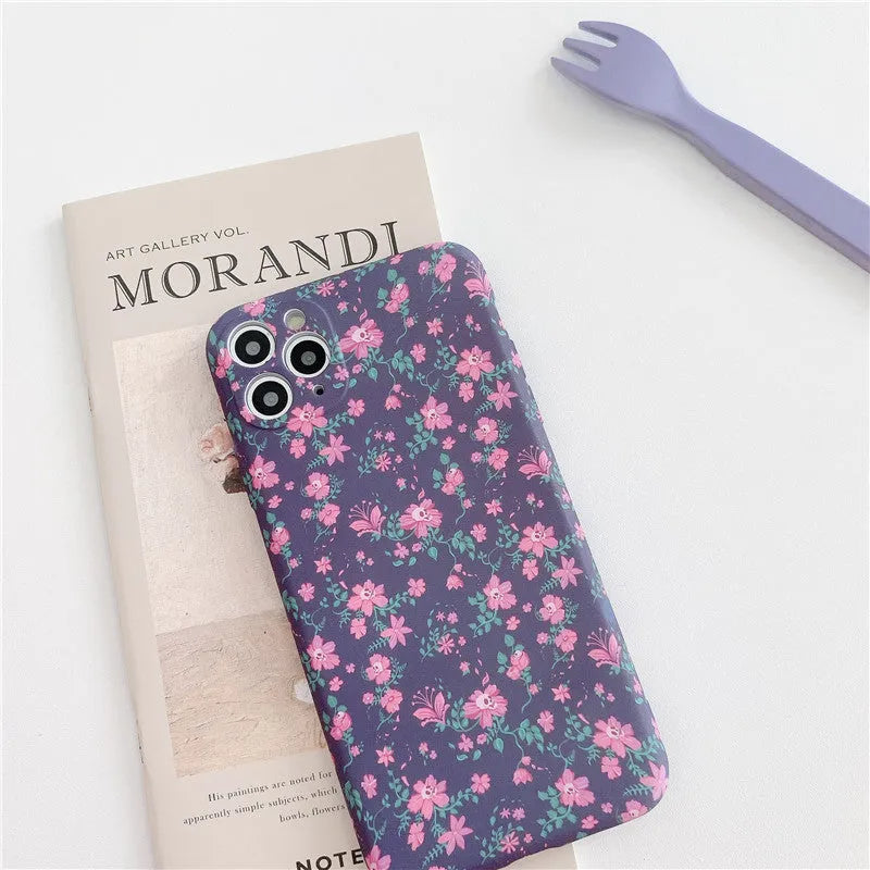 TPU floral phone case with broken flower print in navy blue for Apple iPhone XS