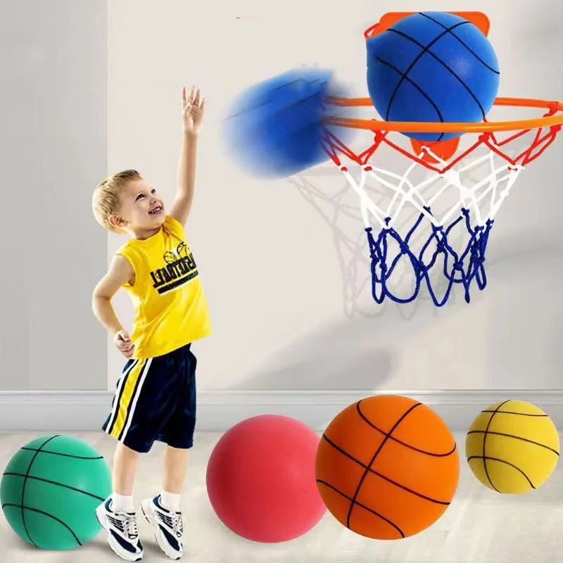 Silent high density foam sports ball indoor mute basketball in green colour with blue box