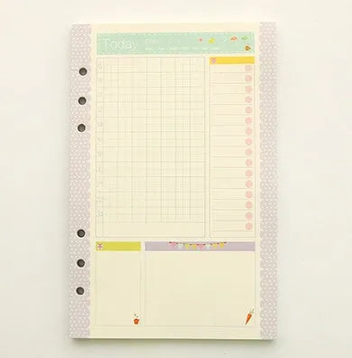 Coloured A5 A6 binder filler paper sheets with various page styles for planners and diaries