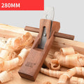 Six mahogany woodworking hand planes ranging from 95mm to 400mm on a wooden surface