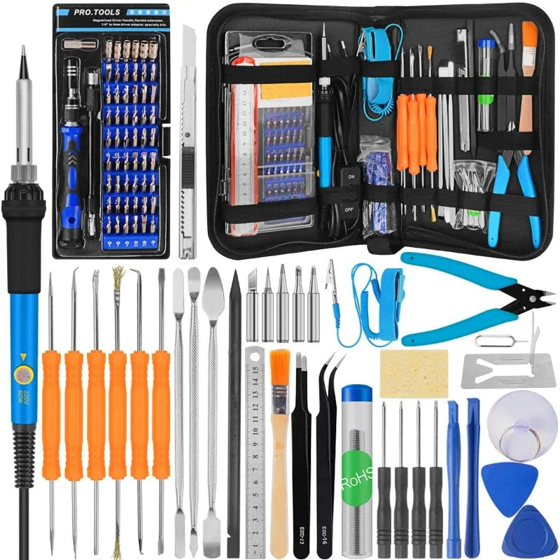 60W soldering iron and 60-in-1 magnetic screwdriver kit in tools bag backpack for electronics repair