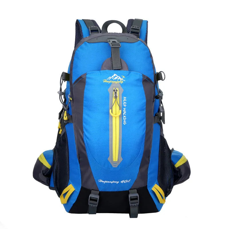 36-55L nylon hiking camping backpack in green for outdoor mountaineering and sports gear storage