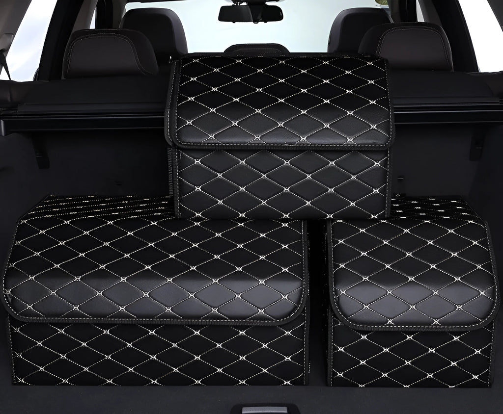 Leather car organiser storage box in Black, size Large 30x30x55cm on car back seat