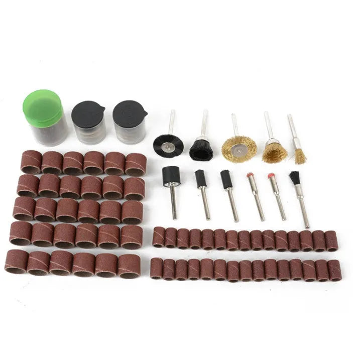 150-piece electric grinder accessory combo set with steel, copper, diamond, wool and sandpaper components