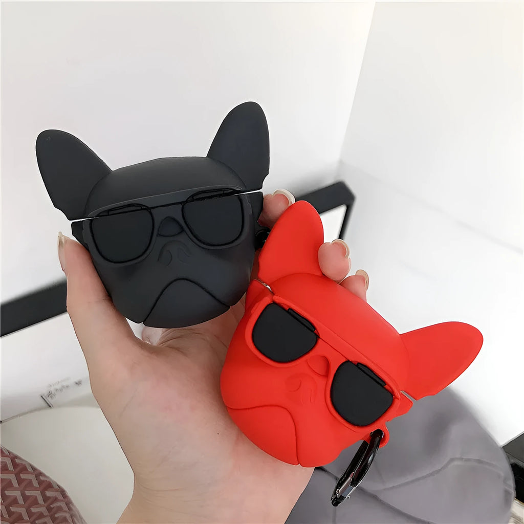 Cartoon animal silicone protective cover for AirPods 1/2 case in black with hook