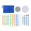 Six-piece pottery tool set with stainless steel, acrylic, and plastic tools in a blue pen bag.