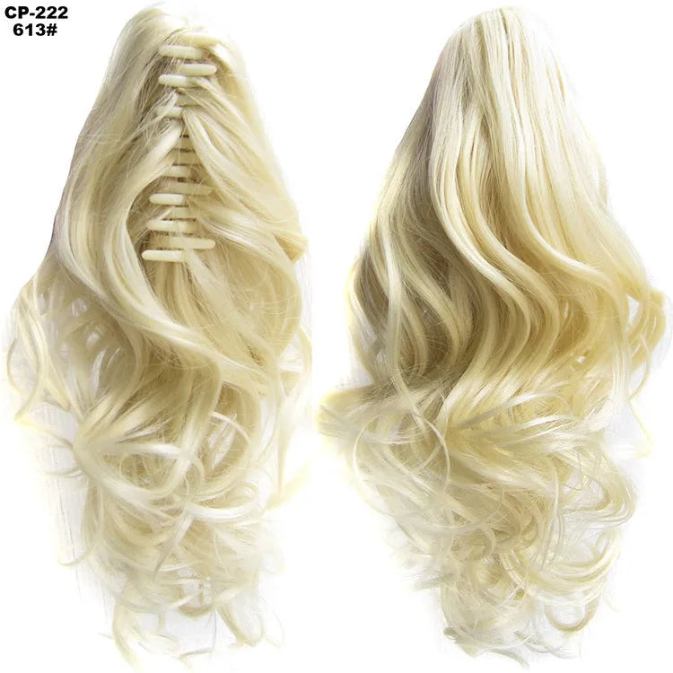 Long wave ponytail wrap around clip in hair extension 40cm chemical fiber natural wave grey hairpiece