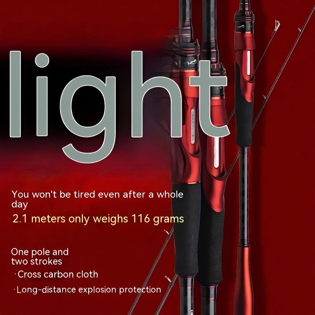 Carbon ultralight fishing rod showing straight handle and pikestaff style options in 2.1 and 2.4 metre lengths