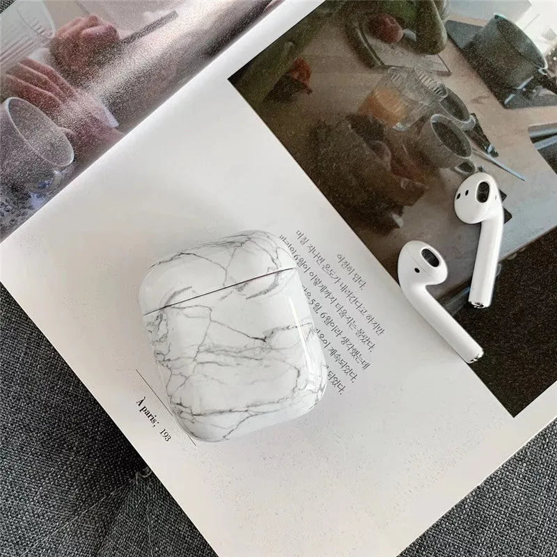 White crack marble pattern hard PC protective case for Apple AirPods charging box.