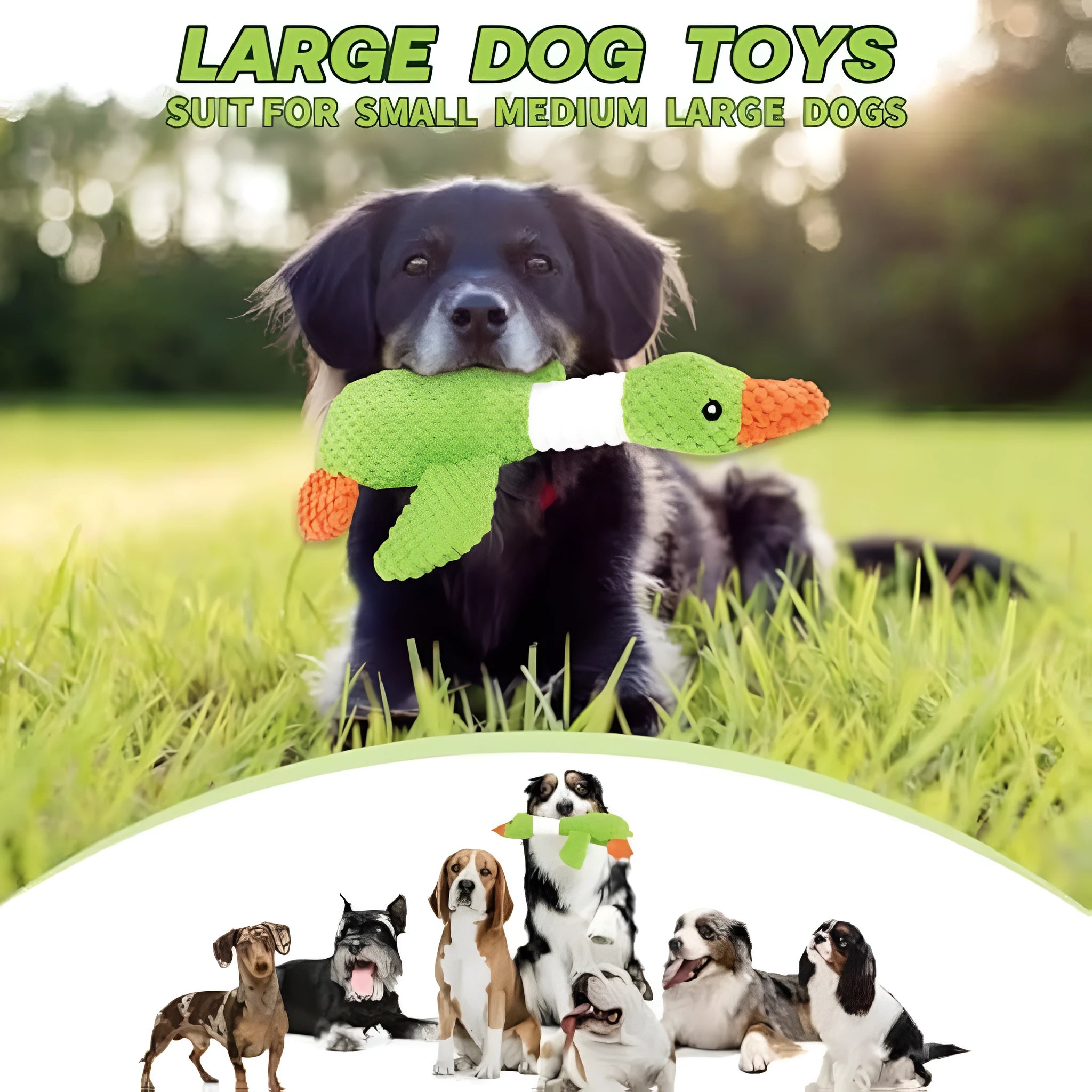 Blue duck-shaped dog plush toy with squeakers for large breed puppies