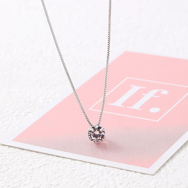 Simple geometric silver copper pendant necklace for women on white background, adjustable chain 21-50cm