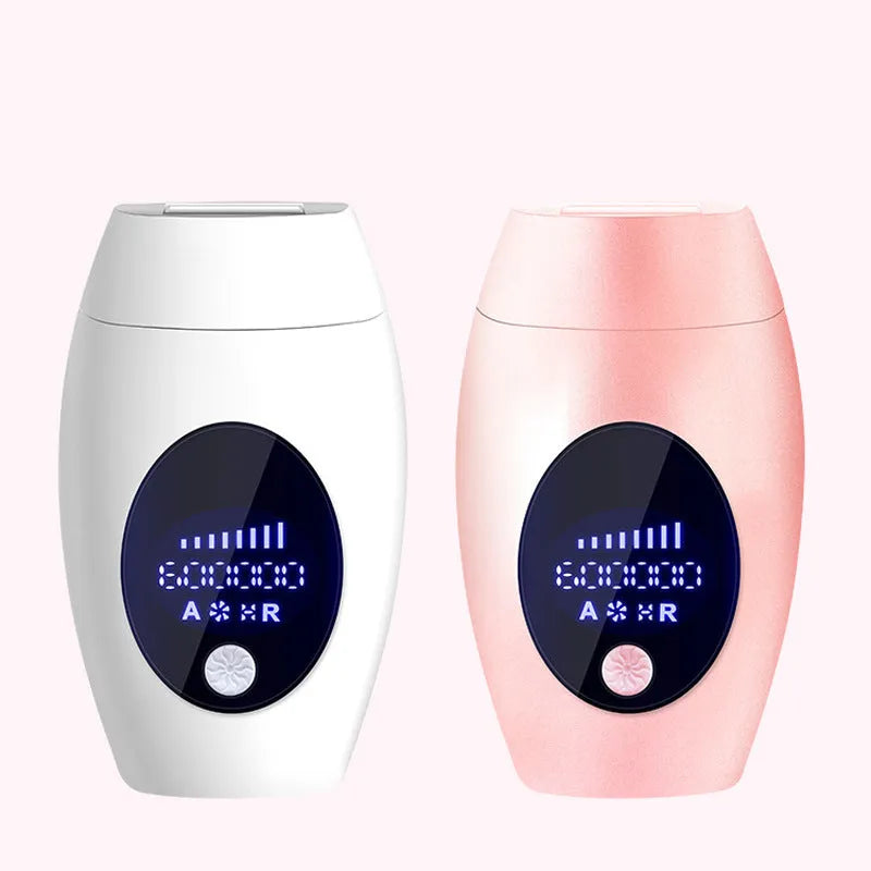 Laser hair remover with LCD display, 600,000 flashes, compact design, white finish