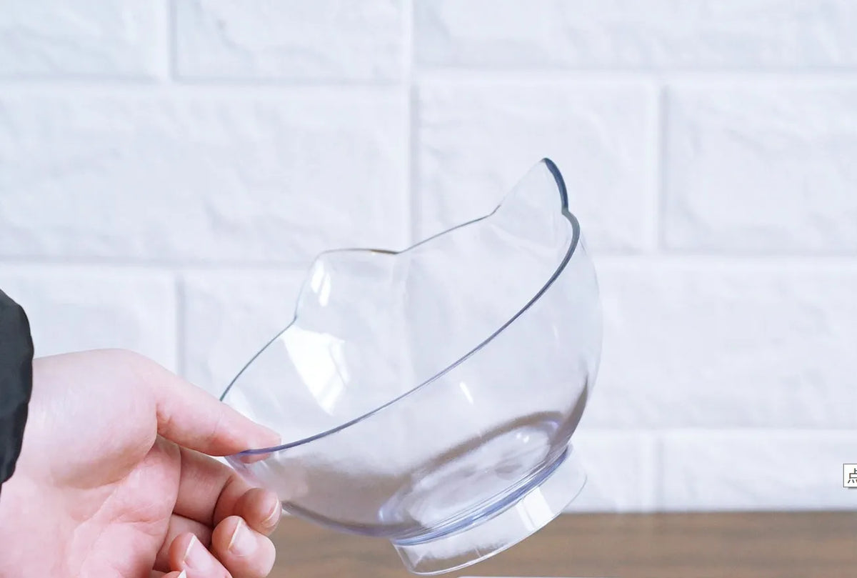 New Inclined Food transparent single cat bowl with PC plastic bowl mouth and beige ABS base, 13cm diameter