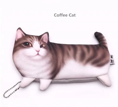 Cat face 3D printed travel organiser pouch with zip in grey colour