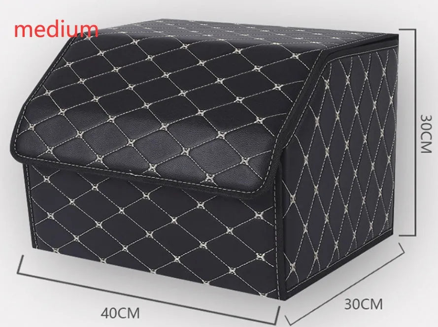 Leather car organiser storage box in Black, size Large 30x30x55cm on car back seat